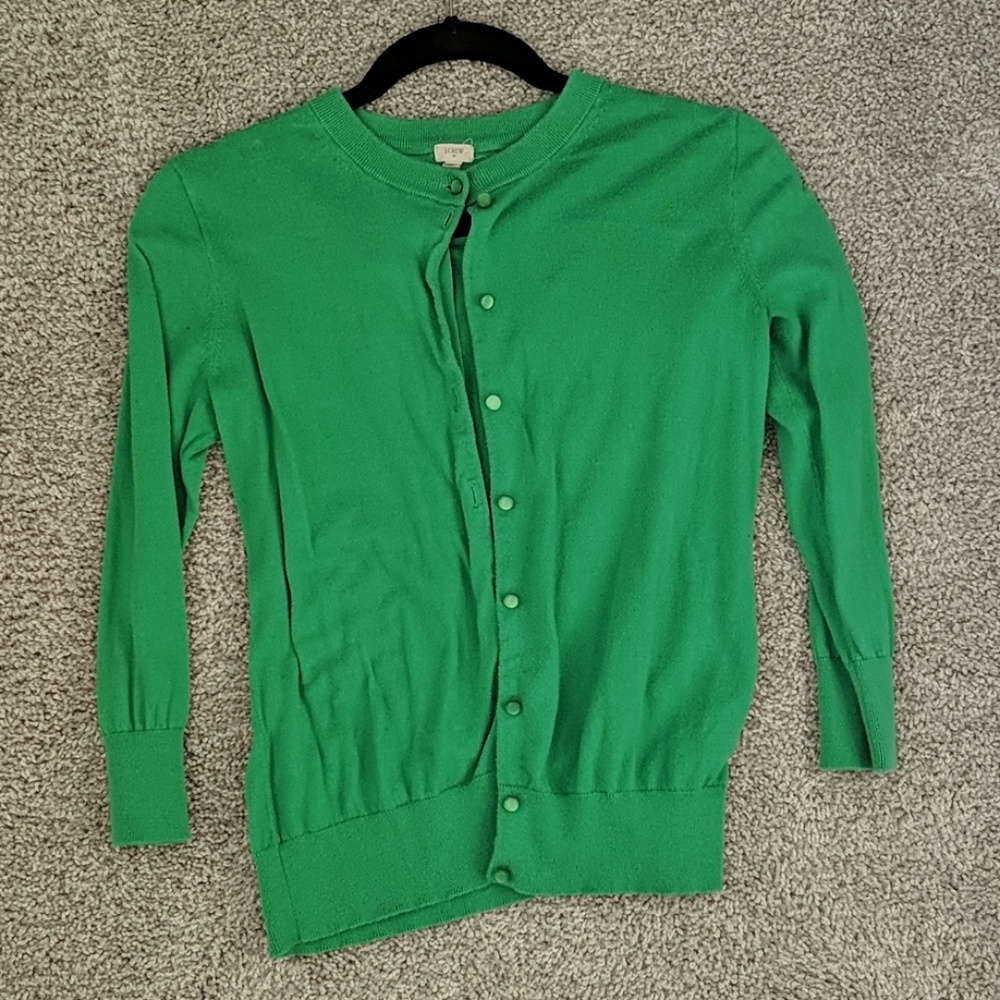 green JCrew cardigan